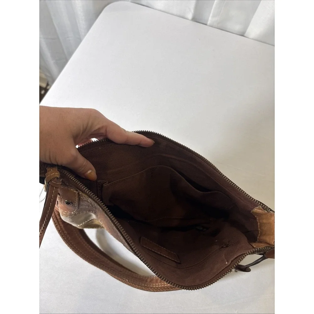 VTG Fossil Suede/Leather Snake Patchwork Shoulder Crossbody HOBO Bag Purse‎ BOHO